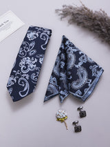 Navy Blue Paisley Necktie Pocket Square Brooch & Cufflinks Giftset