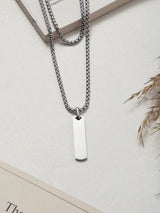 Silver Bar Pendant Men's Chain