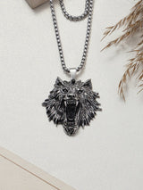 Silver Wolf Head Men's Chain