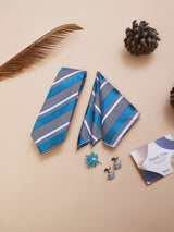 Multicolor Striped Necktie Pocket Square Brooch & Cufflinks Giftset