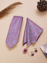 Pink Paisley Necktie Pocket Square Brooch & Cufflinks Giftset