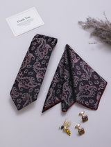 Blue Paisley Necktie Pocket Square Brooch & Cufflinks Giftset