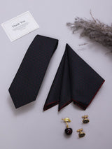 Black Dot Necktie Pocket Square Brooch & Cufflinks Giftset
