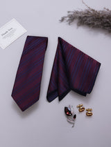 Maroon Striped Necktie Pocket Square Brooch & Cufflinks Giftset