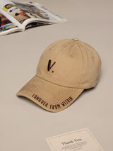 Beige V Embroidered Baseball Cap
