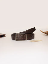 Dark Brown Crocodile Textured No-Hole Men's Belt