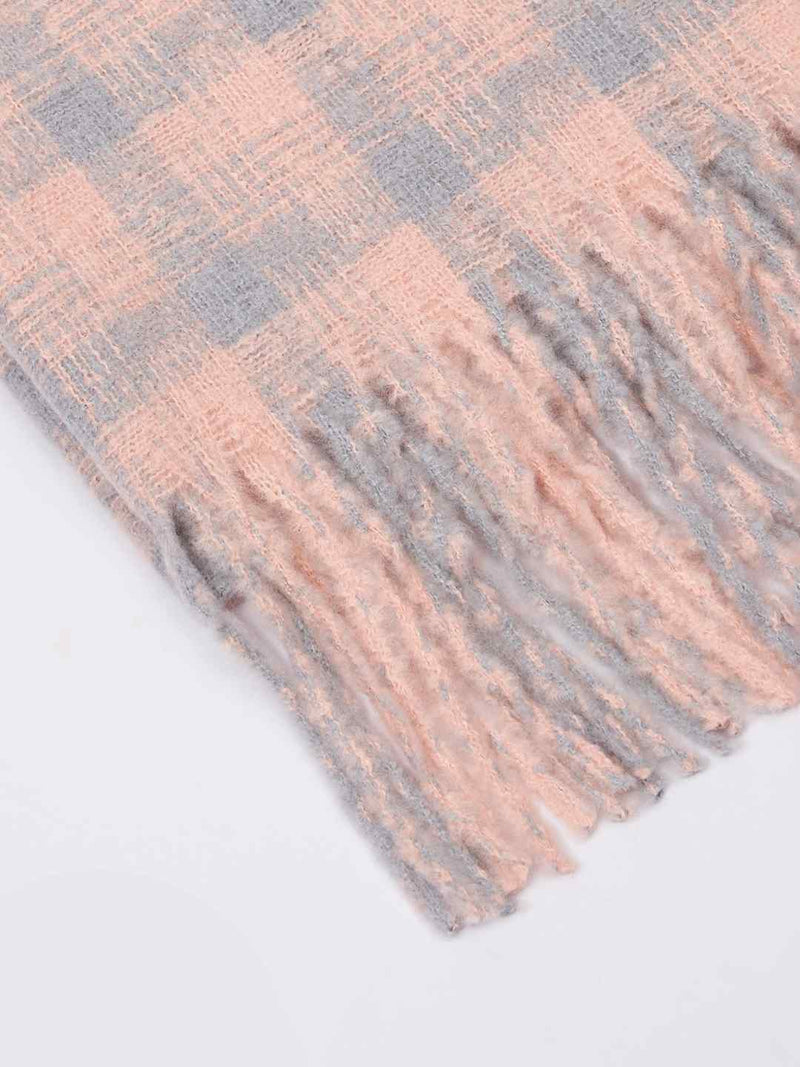 Grey & Pink Check Woolen Muffler