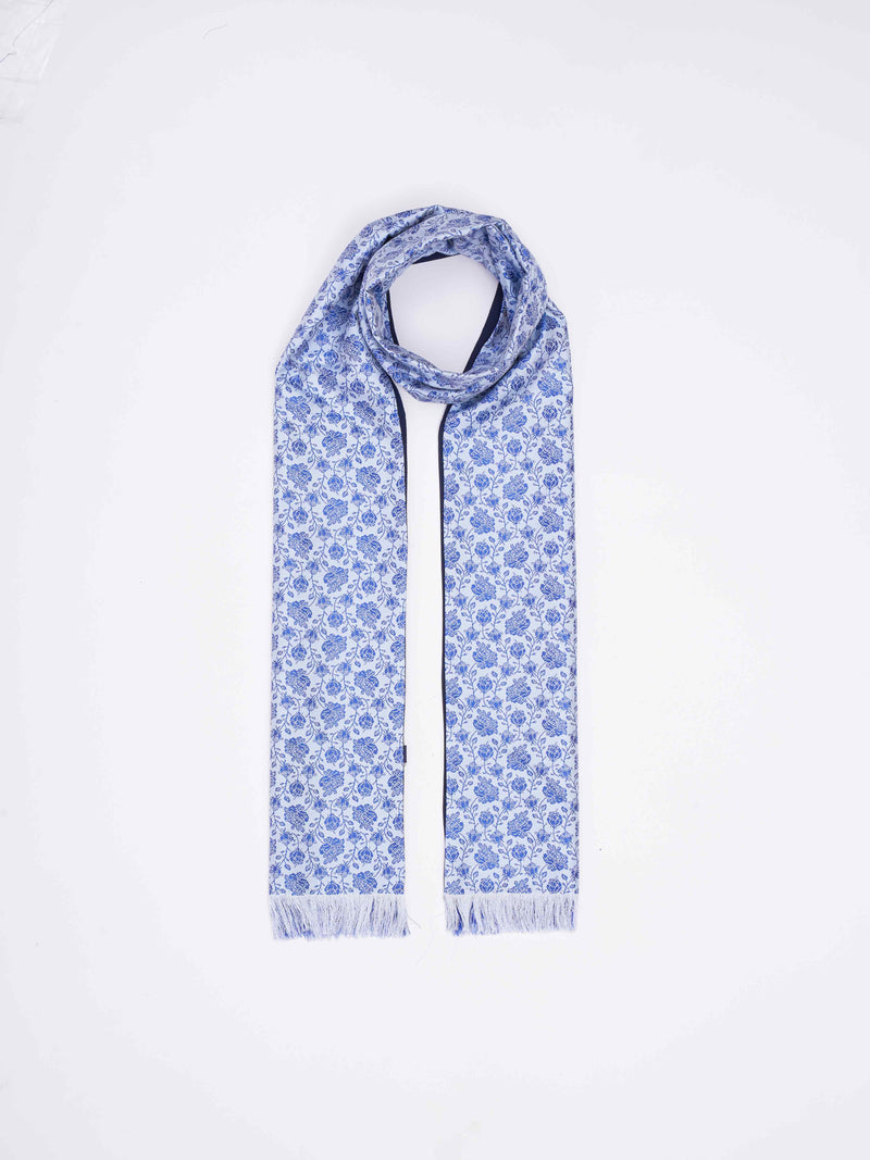 Blue Floral Reversible Stole & Pocket Square Set