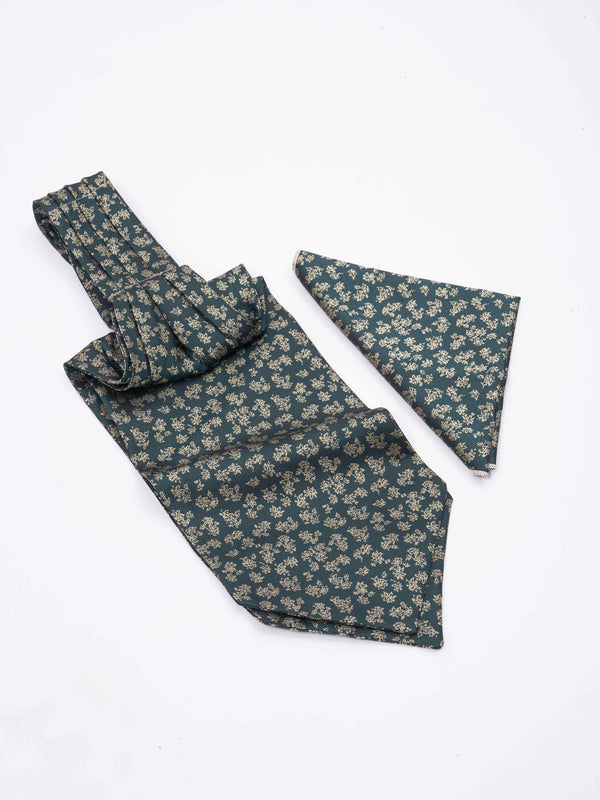 Green Floral Woven Ascot & Pocket Square