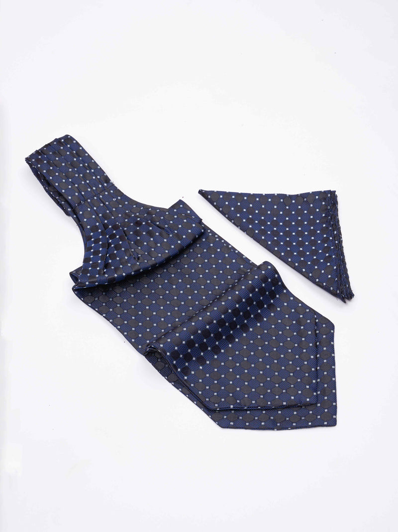 Blue Geometric Woven Ascot & Pocket Square