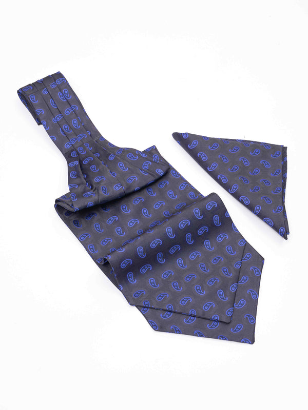 Blue Paisley Woven Ascot & Pocket Square