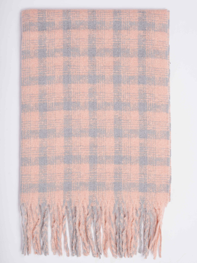 Grey & Pink Check Woolen Muffler