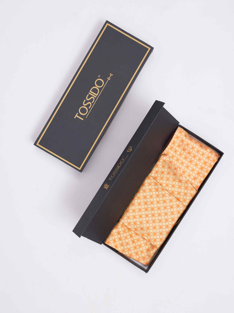 Yellow Geometric Woven Cravat & Pocket Square Set