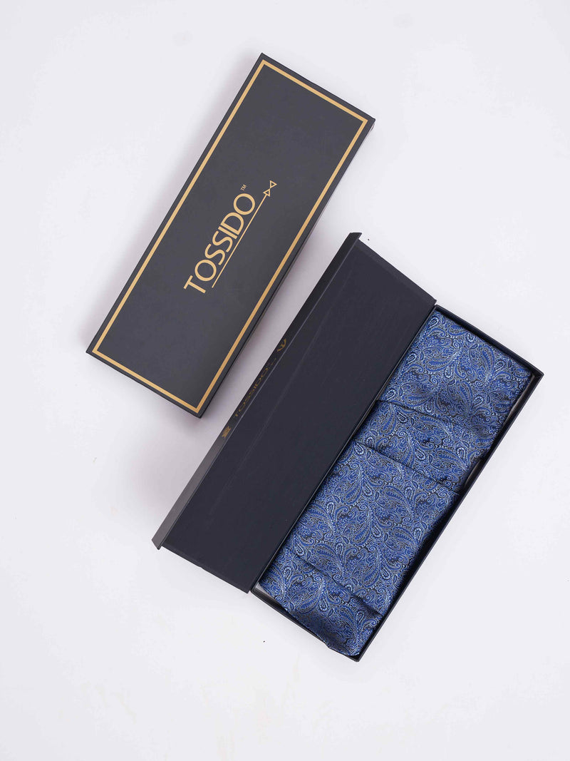 Blue Paisley Woven Cravat & Pocket Square Set