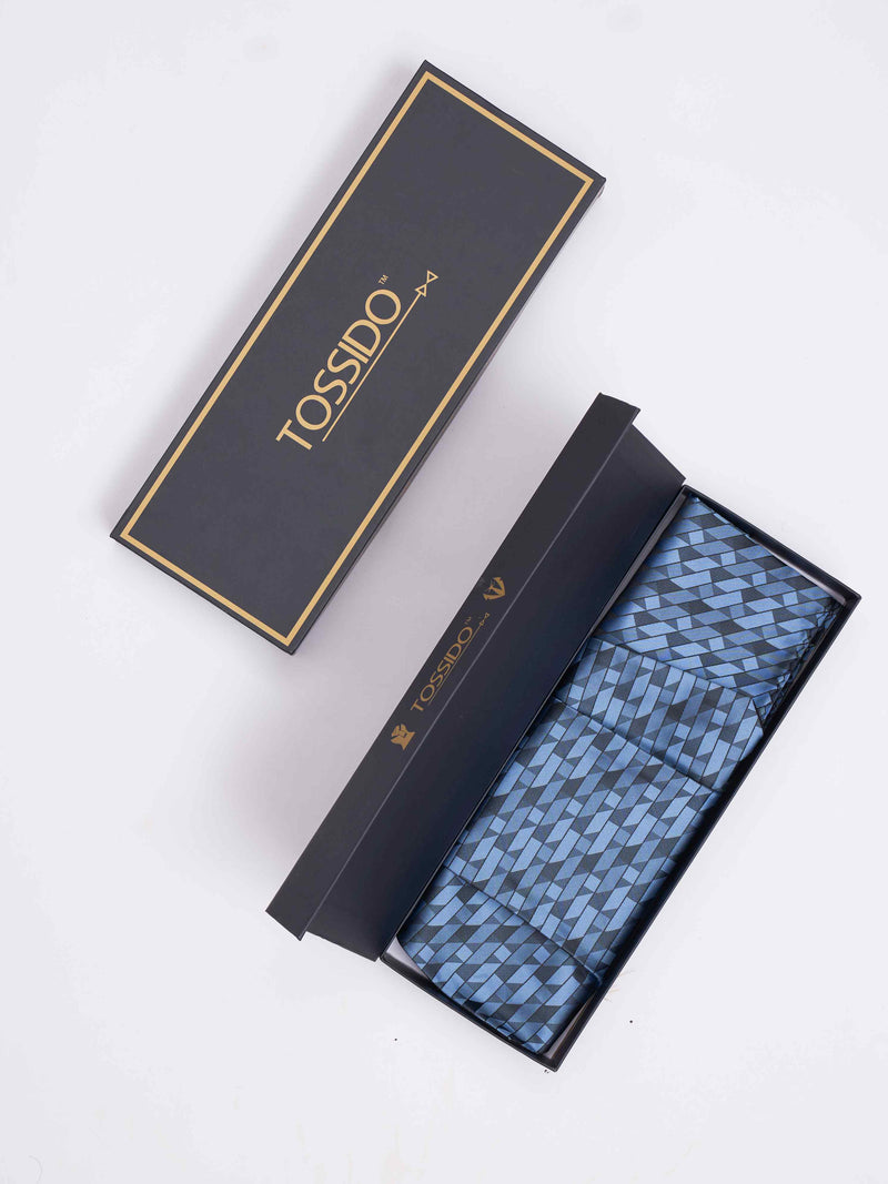 Blue Geometric Woven Cravat & Pocket Square Set