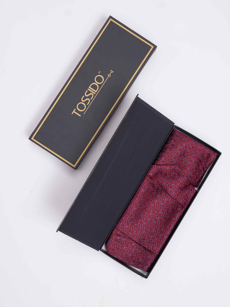 Maroon Paisley Woven Cravat & Pocket Square Set