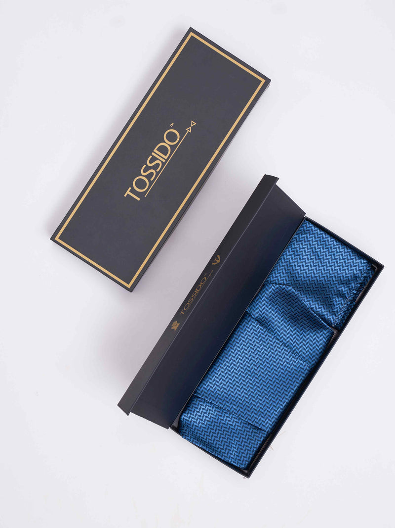 Blue Geometric Woven Cravat & Pocket Square Set