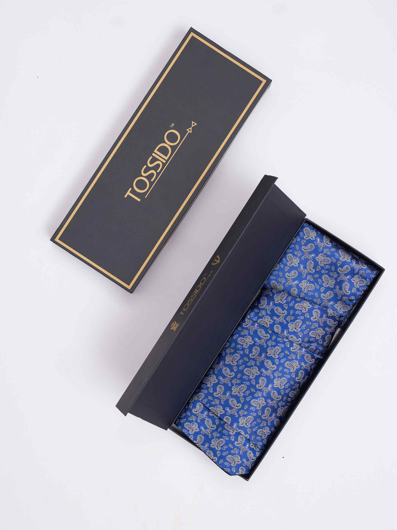 Blue Paisley Woven Cravat & Pocket Square Set