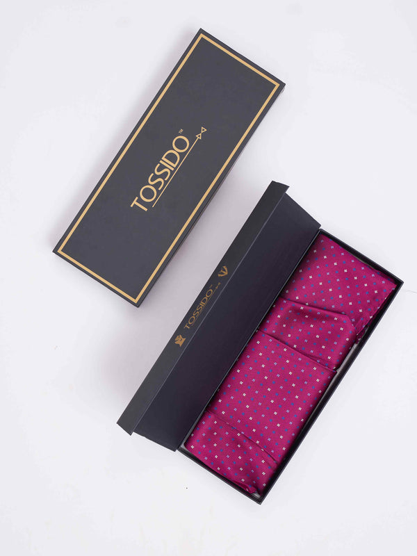 Pink Geometric Woven Cravat & Pocket Square Set