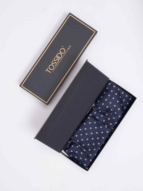 Blue Geometric Woven Cravat & Pocket Square Set