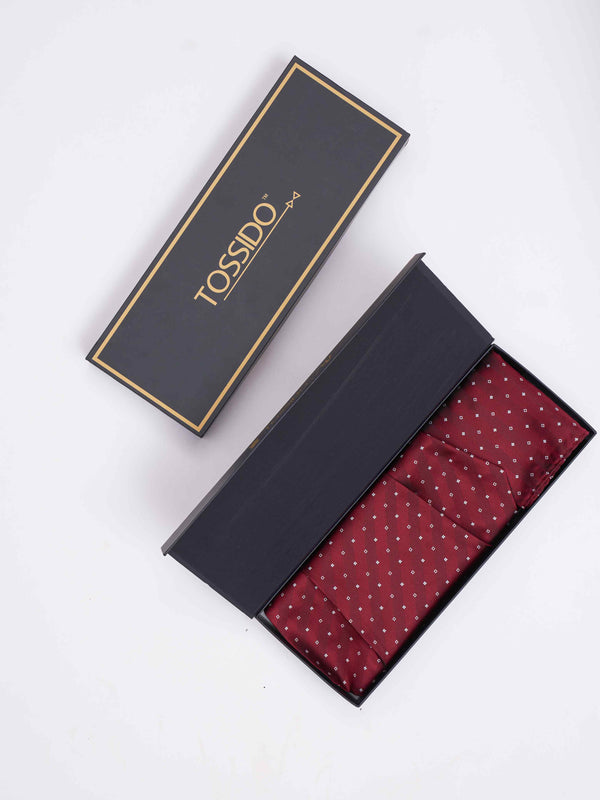 Maroon Geometric Woven Cravat & Pocket Square Set