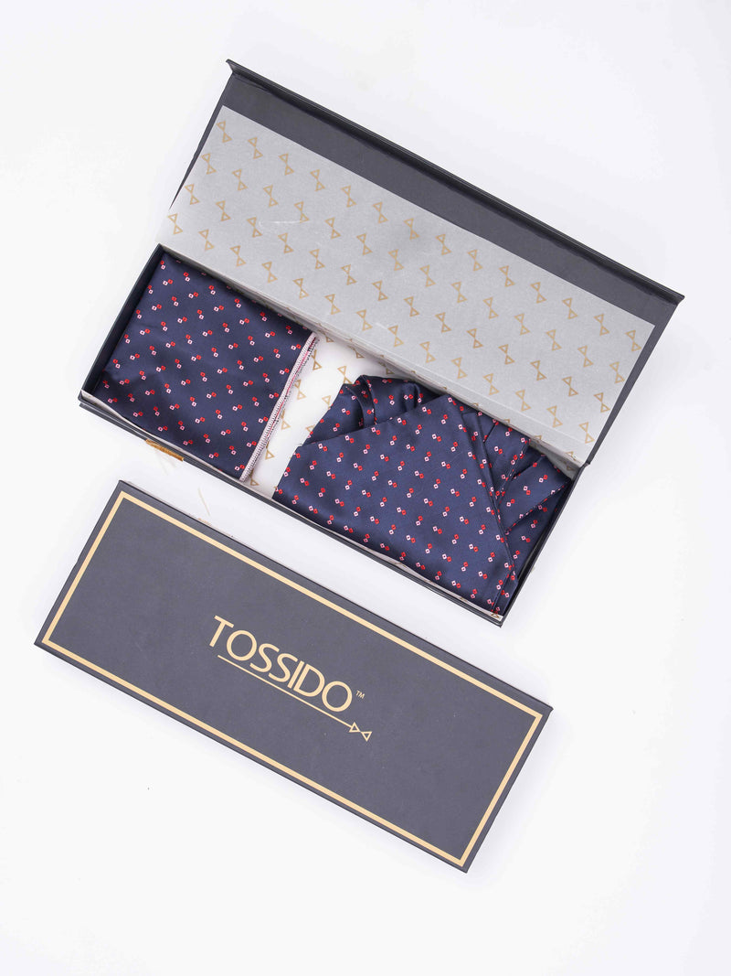 Blue Geometric Woven Ascot & Pocket Square