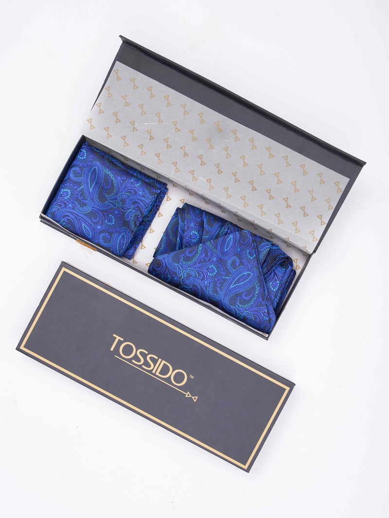 Blue Paisley Woven Ascot & Pocket Square