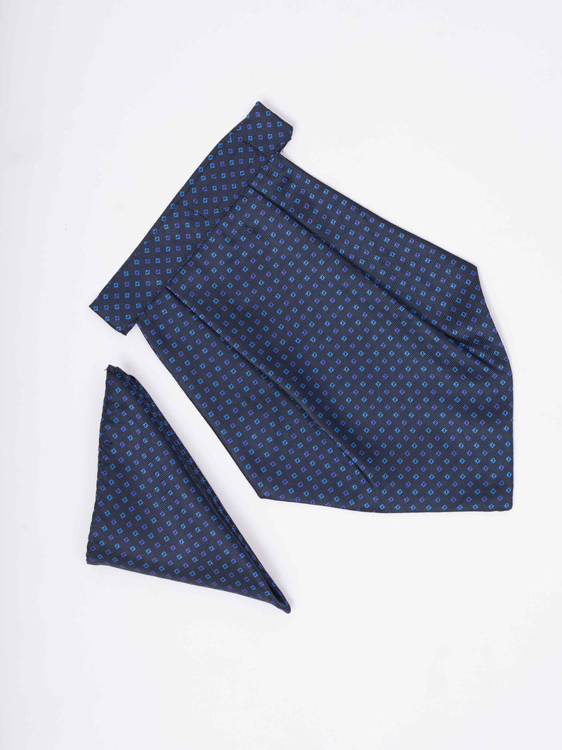 Blue Geometric Woven Cravat & Pocket Square Set