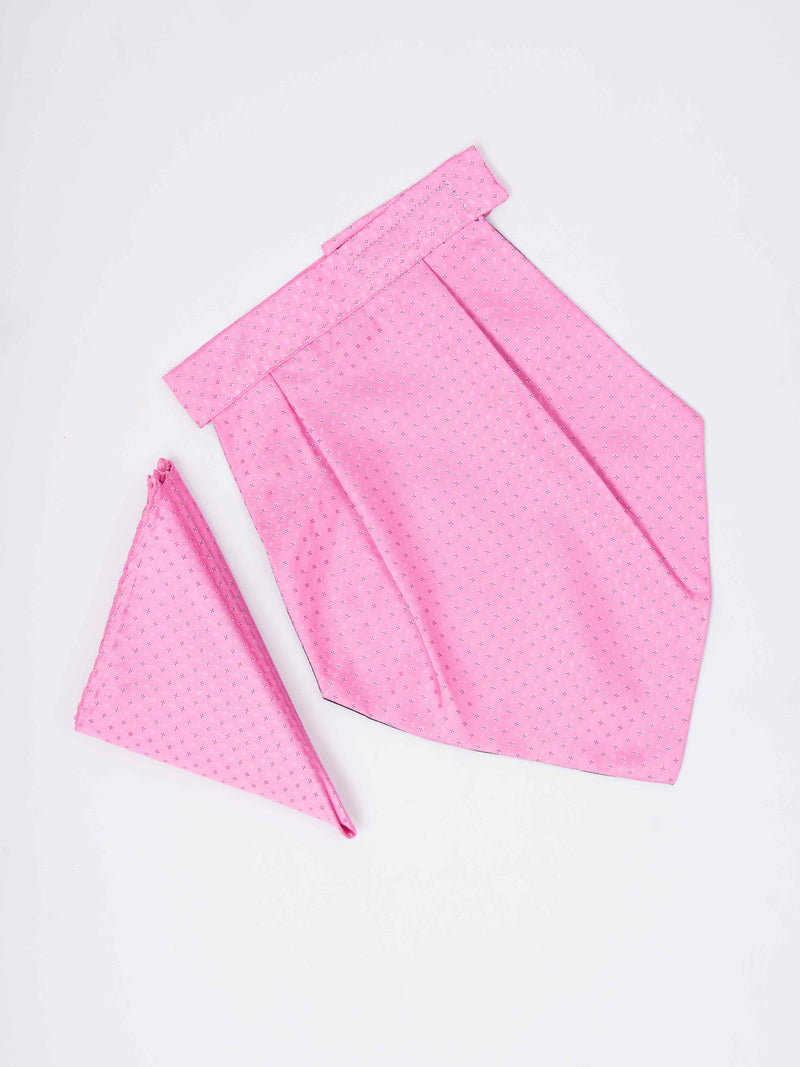 Pink Geometric Woven Cravat & Pocket Square Set