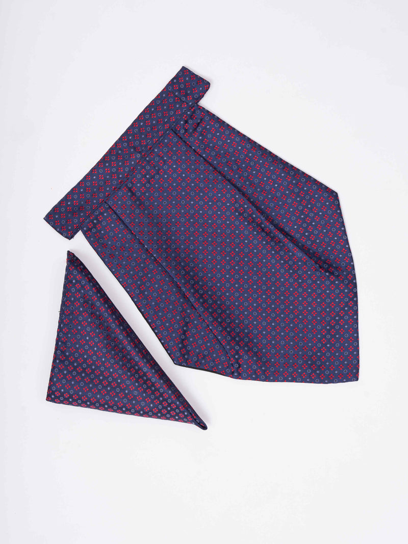 Blue Geometric Woven Cravat & Pocket Square Set