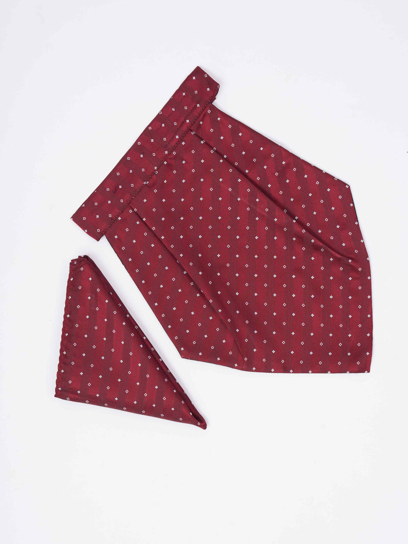 Maroon Geometric Woven Cravat & Pocket Square Set