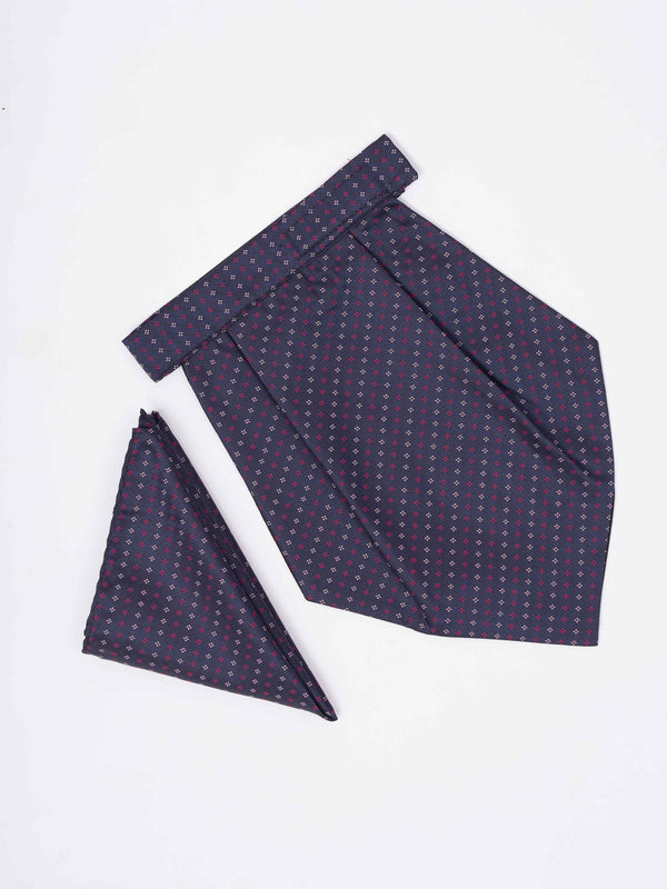 Blue Geometric Woven Cravat & Pocket Square Set