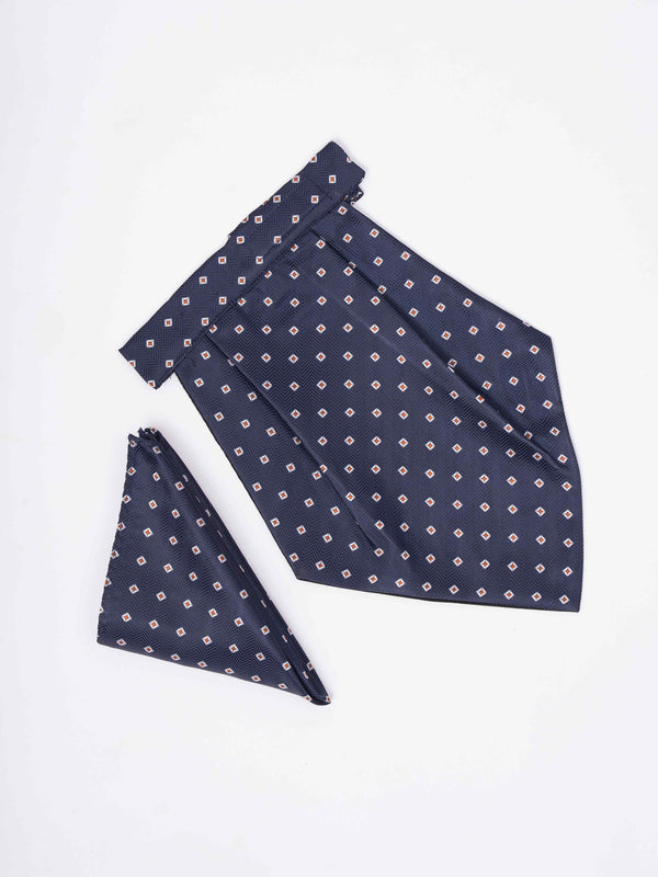 Blue Geometric Woven Cravat & Pocket Square Set