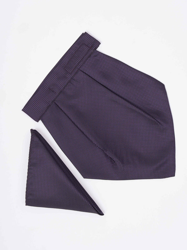 Purple Geometric Woven Cravat & Pocket Square Set