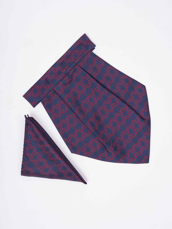 Blue Geometric Woven Cravat & Pocket Square Set