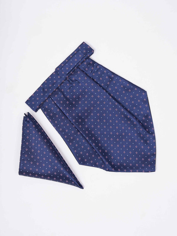 Blue Geometric Woven Cravat & Pocket Square Set