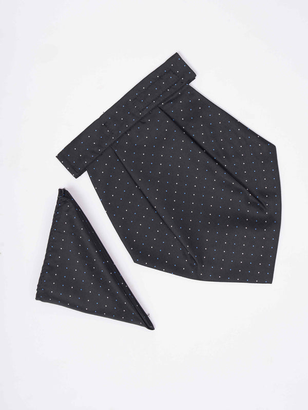 Black Geometric Woven Cravat & Pocket Square Set