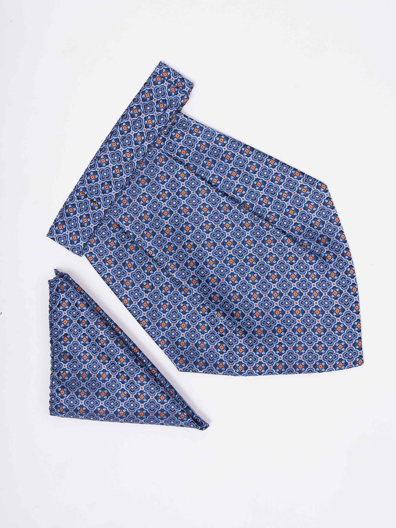 Blue Geometric Woven Cravat & Pocket Square Set