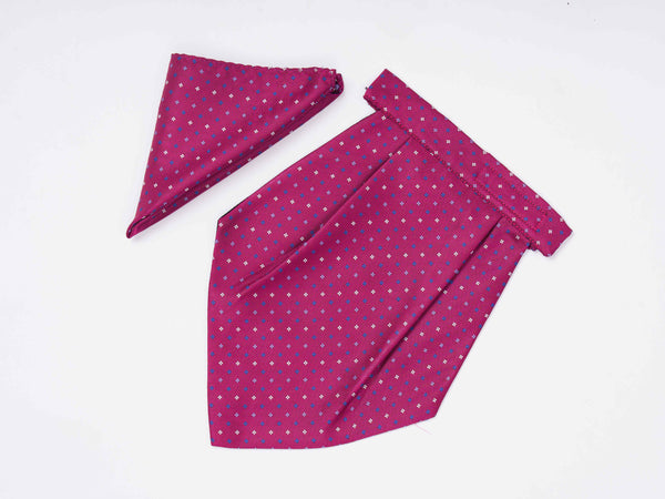 Pink Geometric Woven Cravat & Pocket Square Set