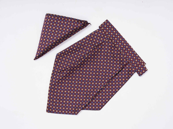 Maroon Geometric Woven Cravat & Pocket Square Set