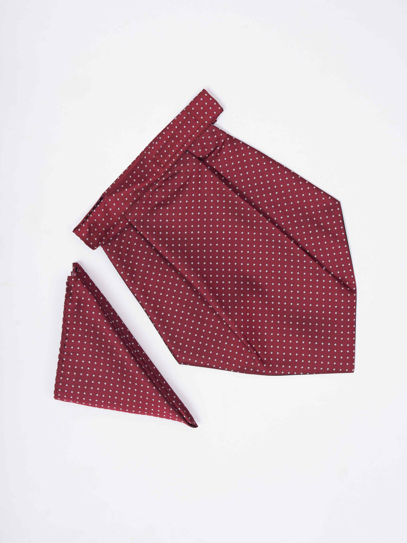 Maroon Geometric Woven Cravat & Pocket Square Set