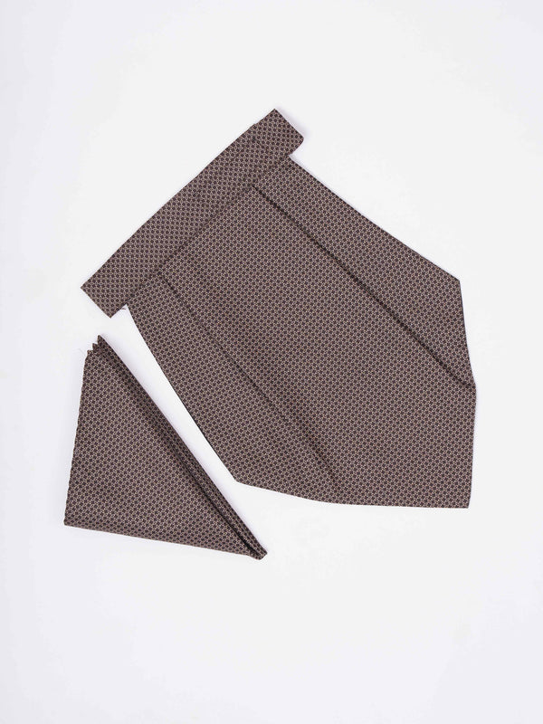 Brown Geometric Woven Cravat & Pocket Square Set