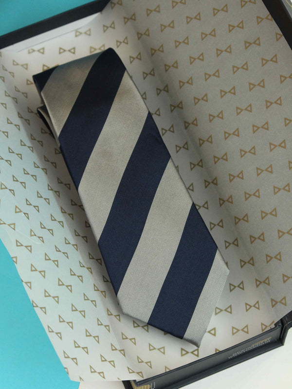 Blue & Grey Stripe Woven Silk Necktie