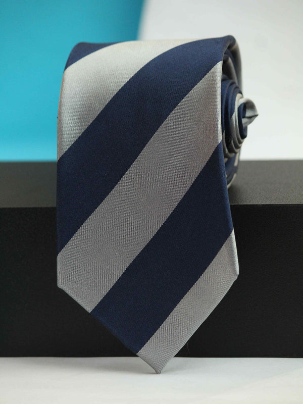 Blue & Grey Stripe Woven Silk Necktie