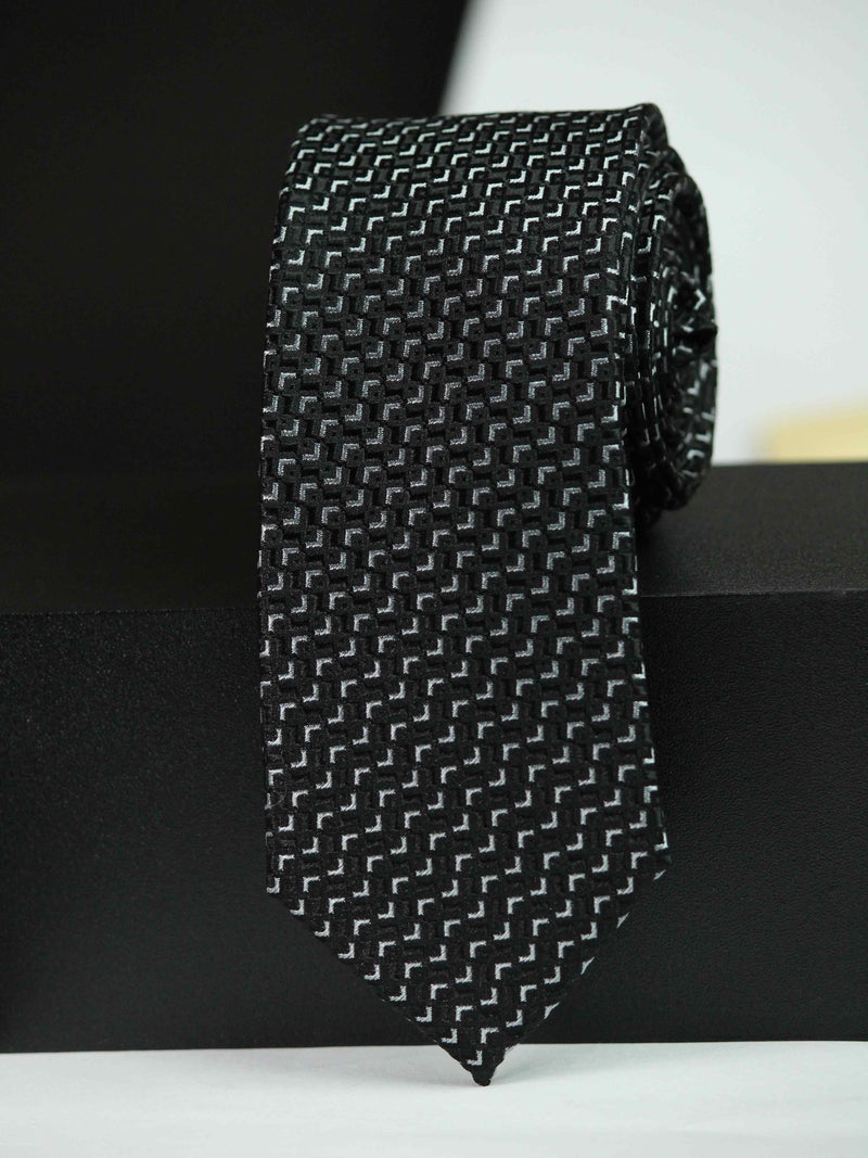 Black Geometric Woven Silk Necktie