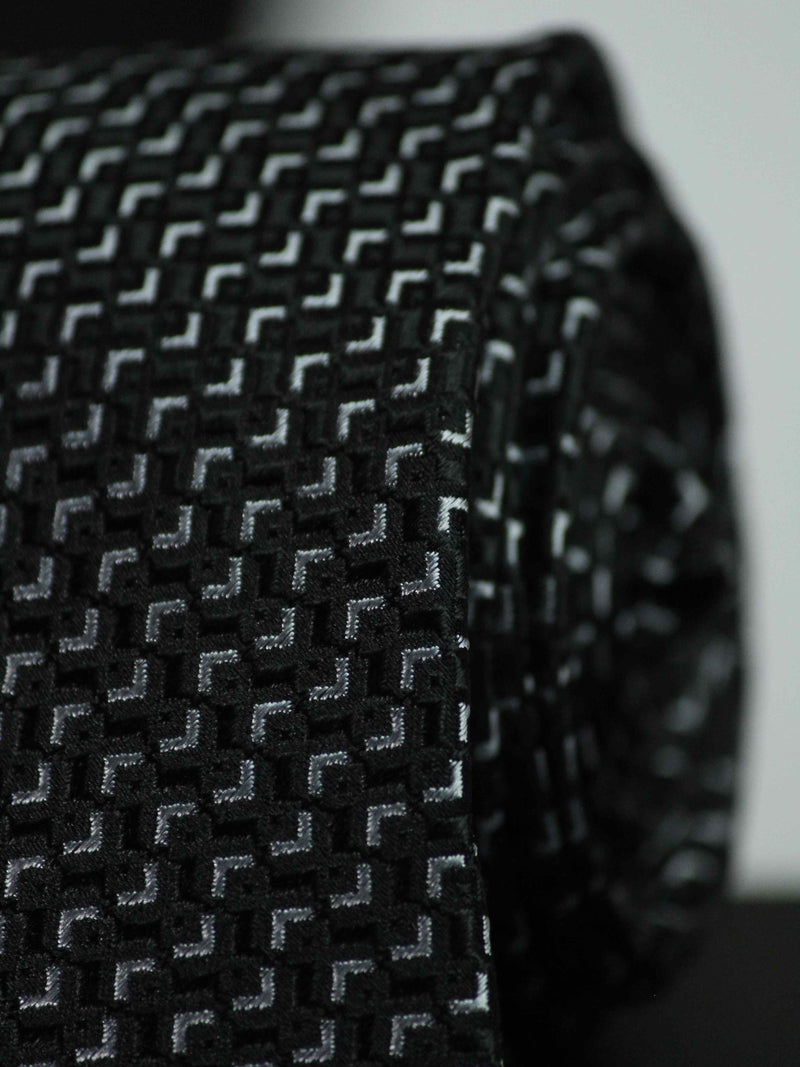 Black Geometric Woven Silk Necktie