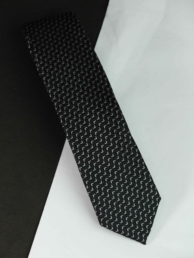 Black Geometric Woven Silk Necktie