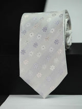 Silver Floral Woven Silk Necktie