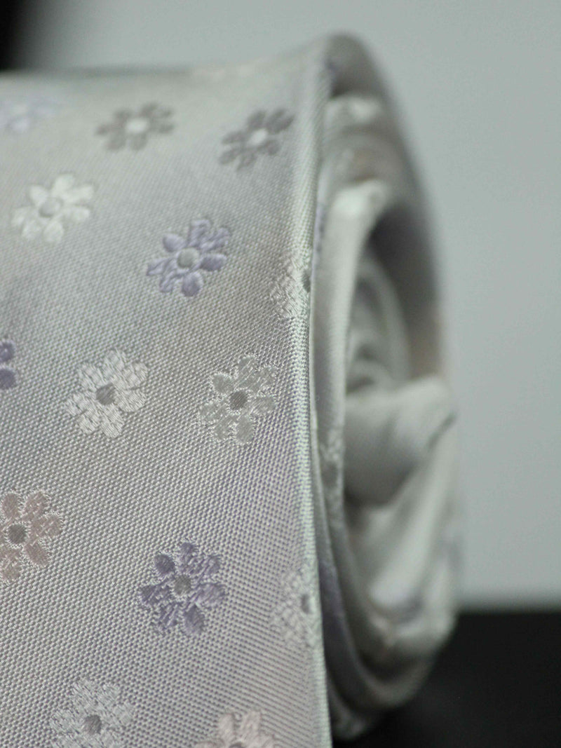 Silver Floral Woven Silk Necktie