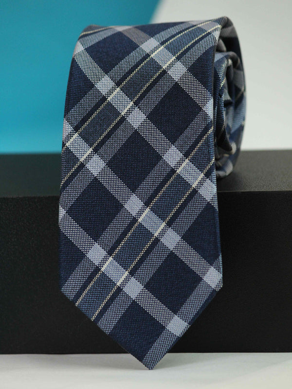 Blue Check Woven Silk Necktie